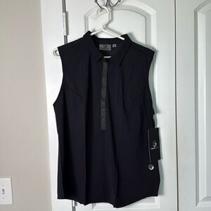 FORAYGOLF Black Core Sleeveless Polo Golf Top